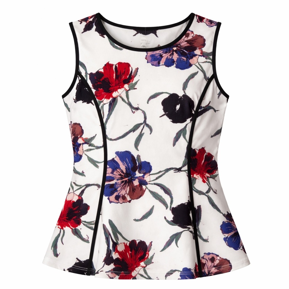 Banana Republic Floral Top Size 2  Fit & Flare White Blue Red Blouse